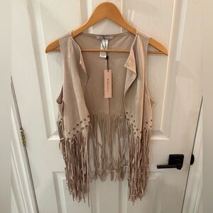 BCBGeneration Beige Fringe Vest